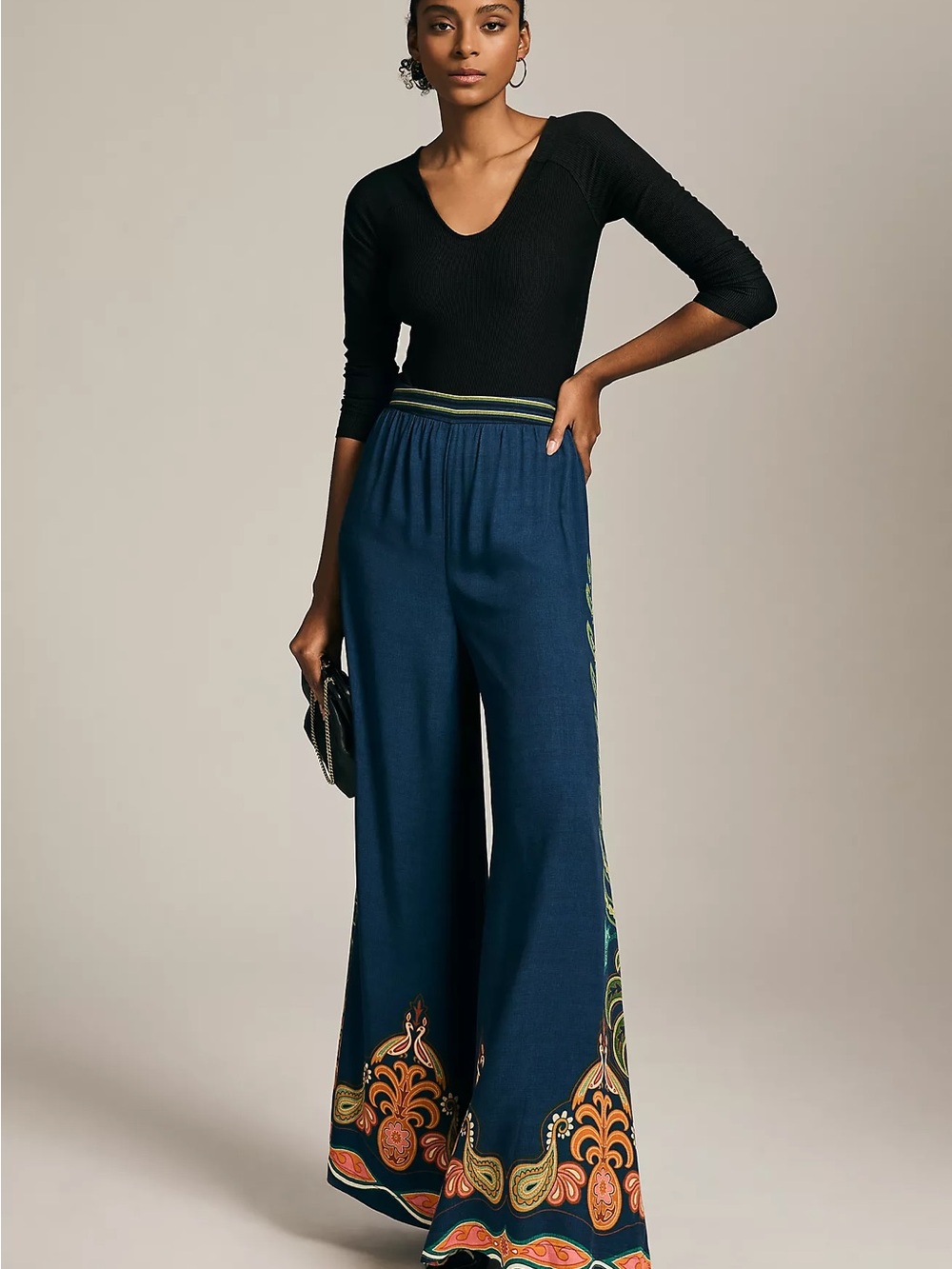 Farm Rio x Anthropologie High-Rise Wide-Leg Pants Blue Printed Size M NWT